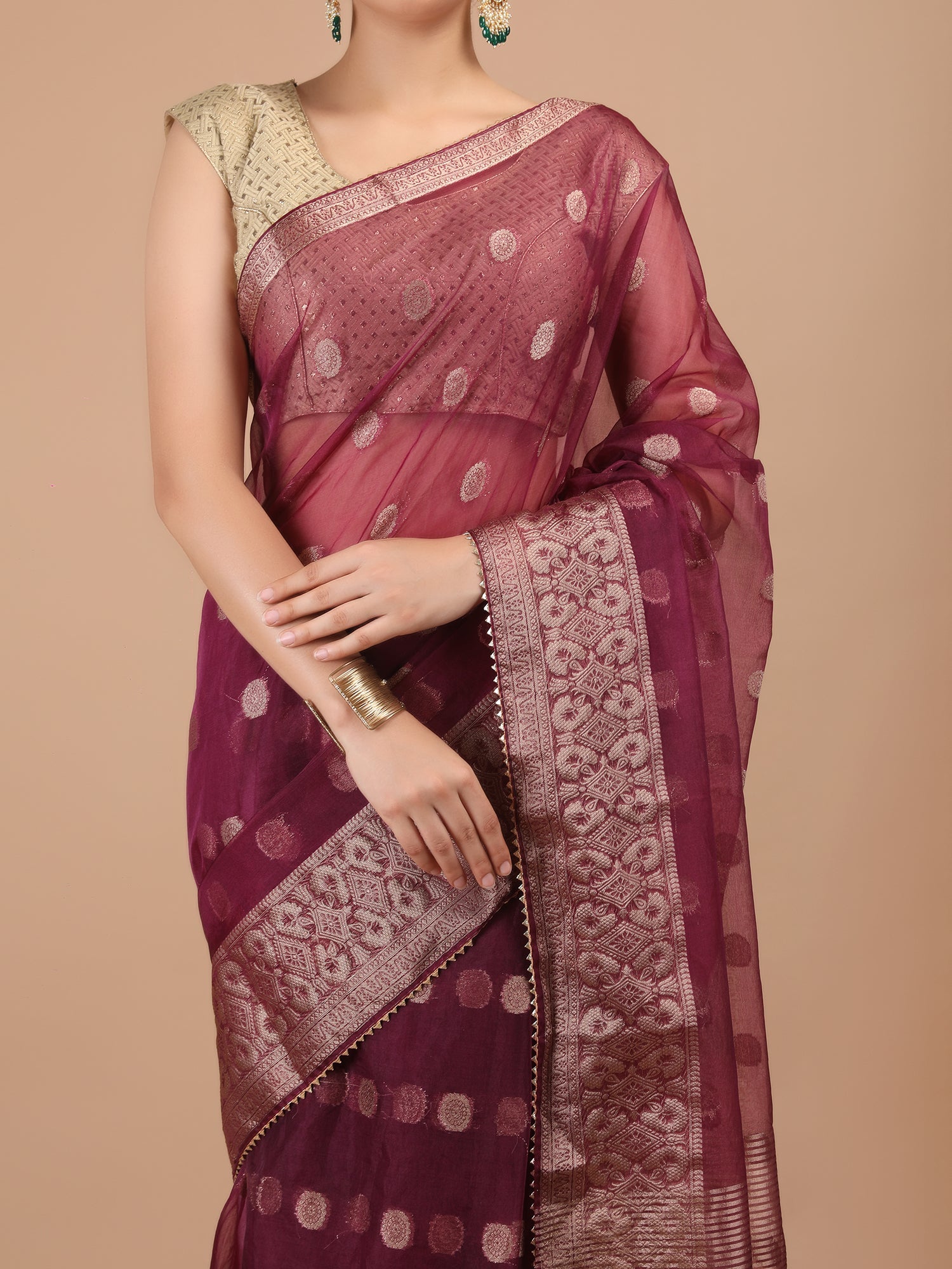 Organza Booti with Border Saree
