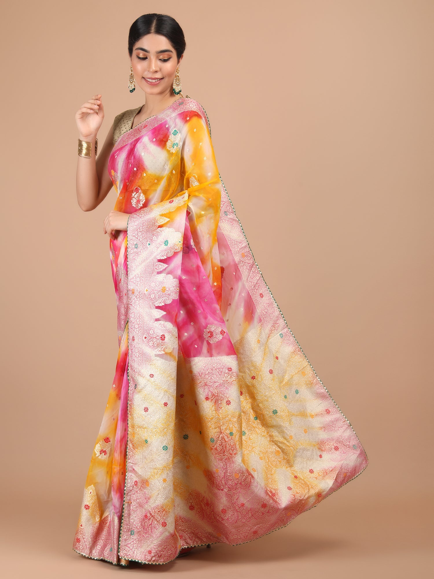 Organza Meena Booti with Border Saree