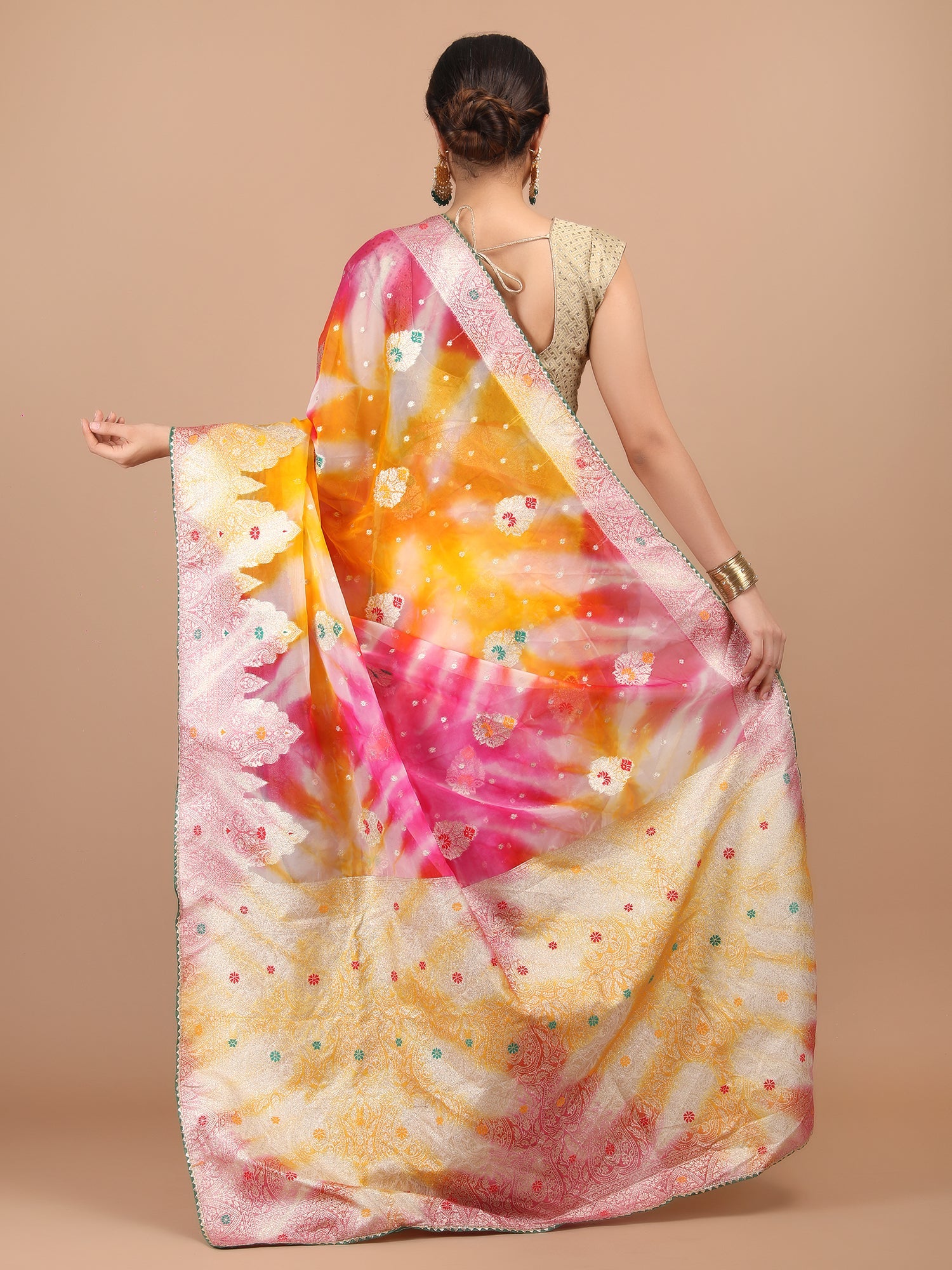 Organza Meena Booti with Border Saree