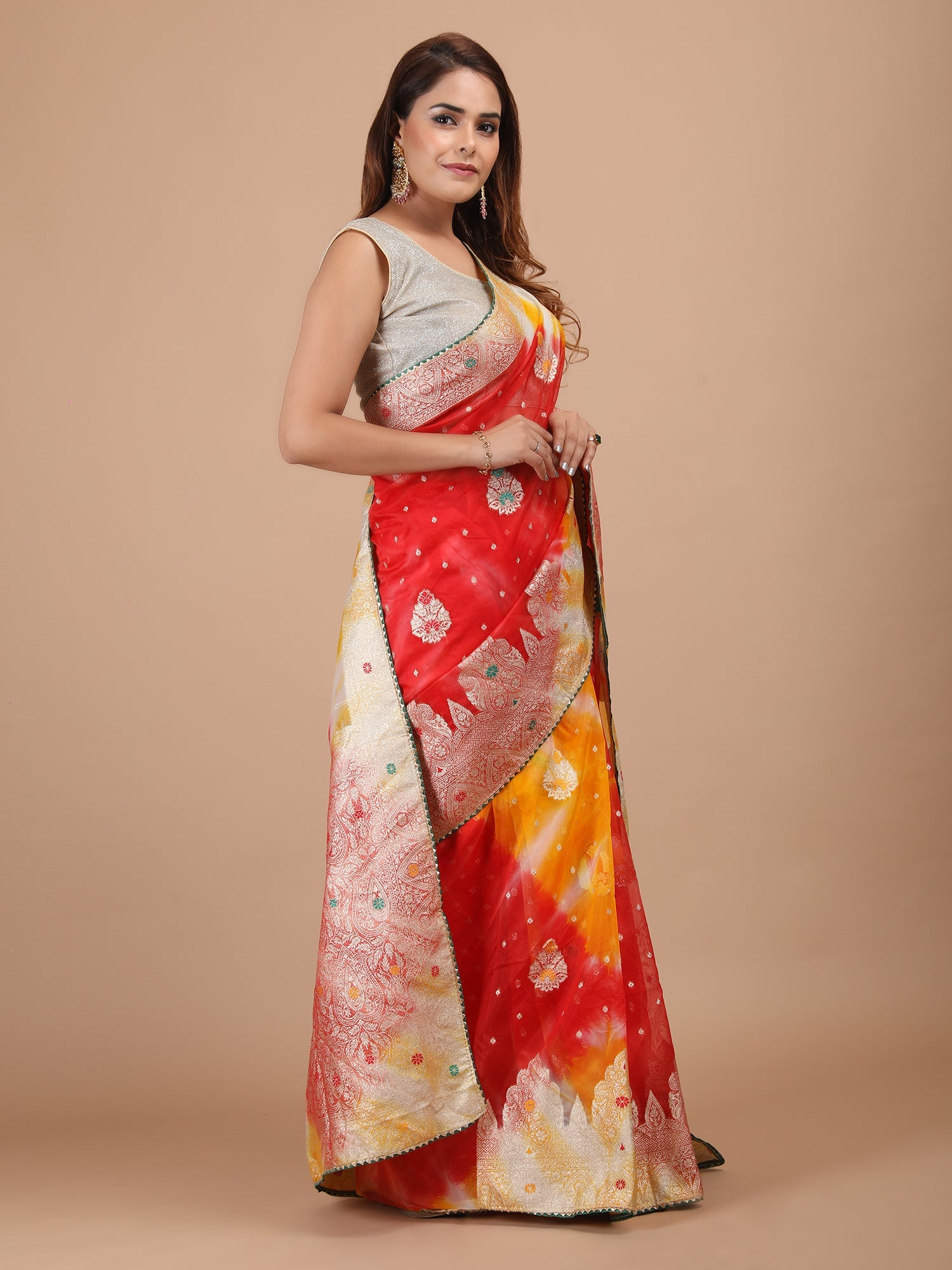 Organza Meena Booti with Border Saree