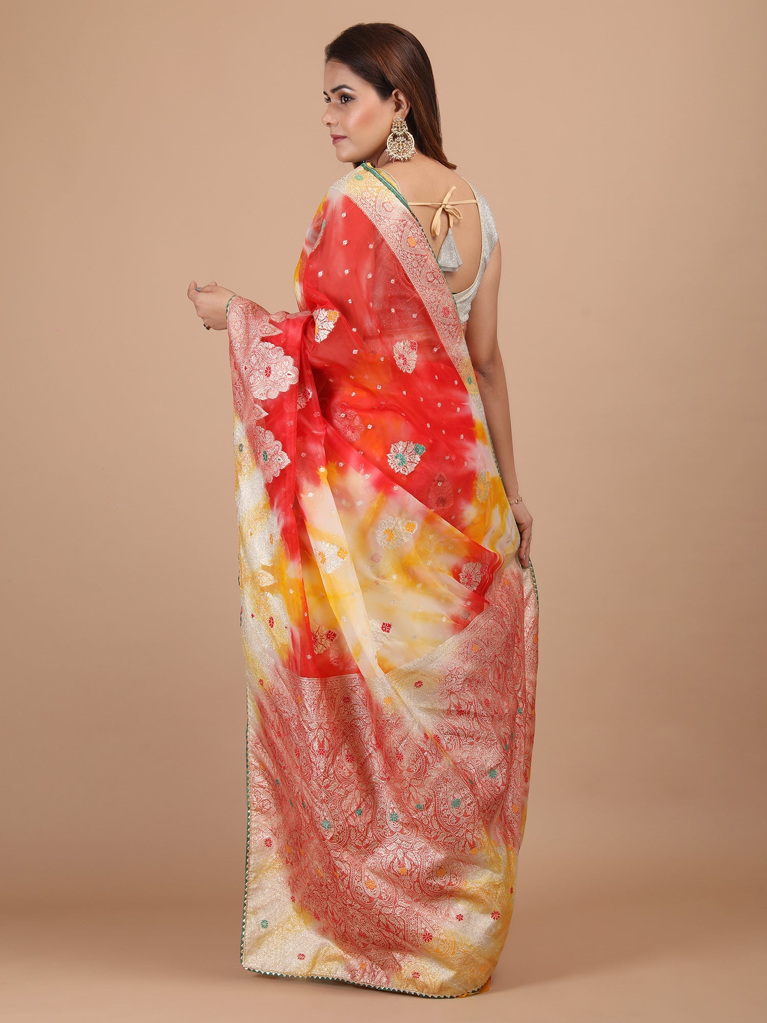 Organza Meena Booti with Border Saree