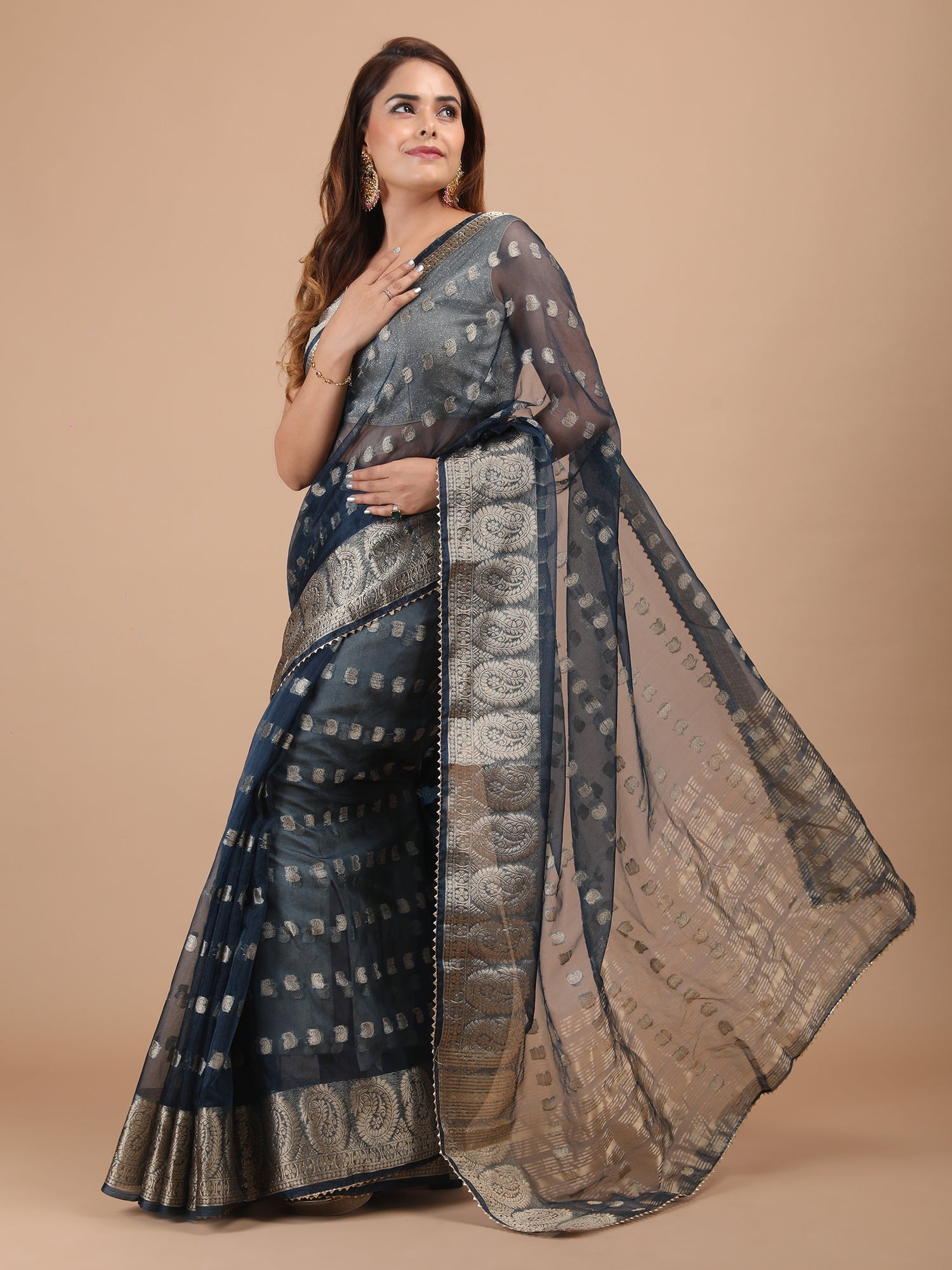 Organza Booti with Border Saree