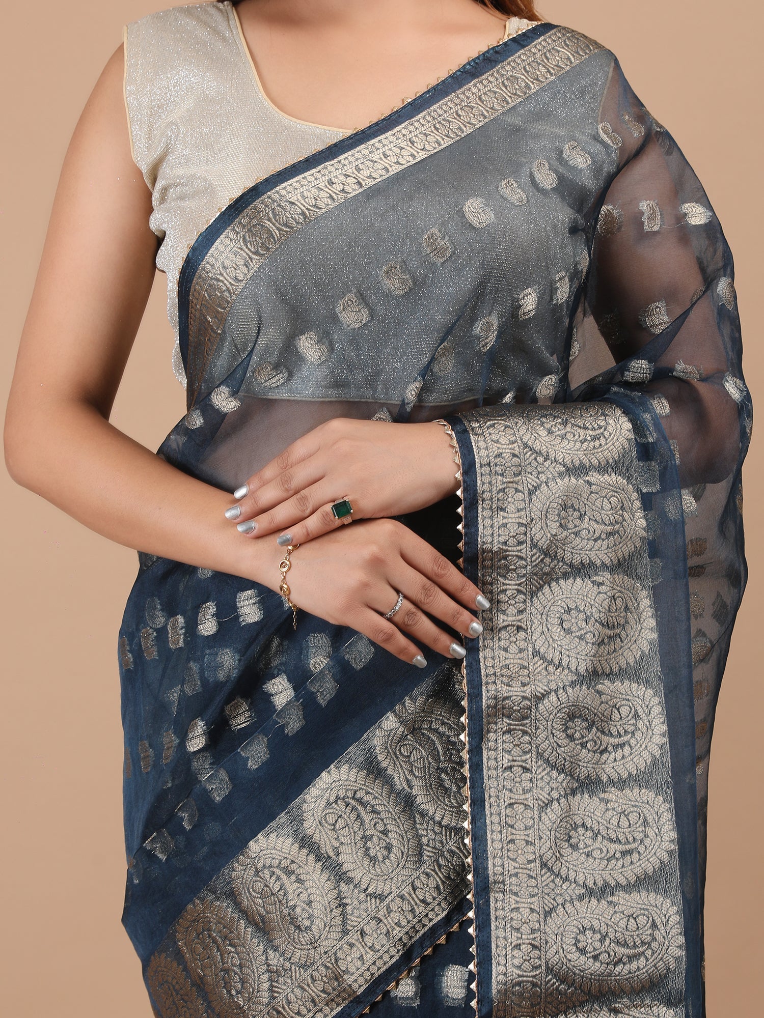 Organza Booti with Border Saree