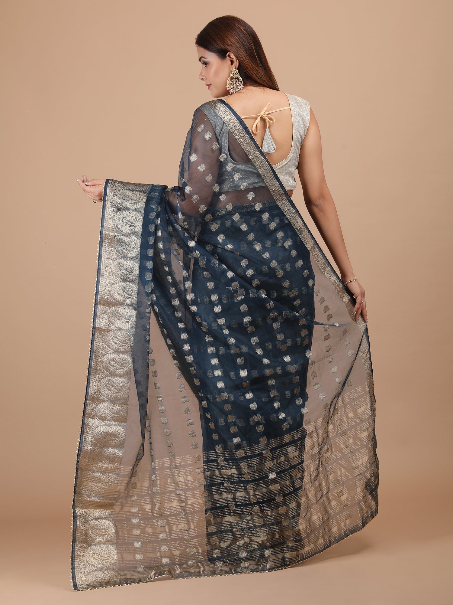 Organza Booti with Border Saree