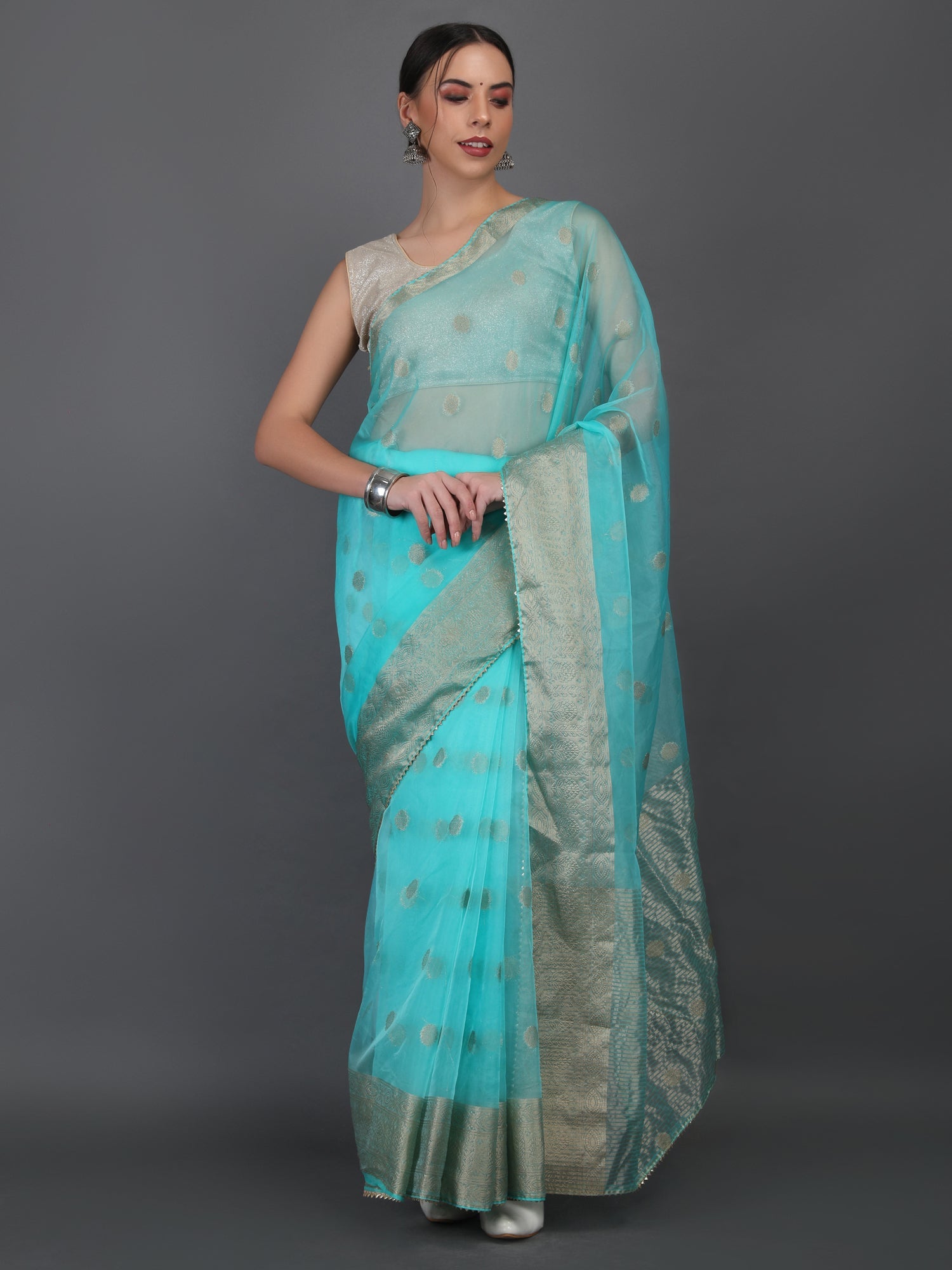 Organza Booti with Border Saree