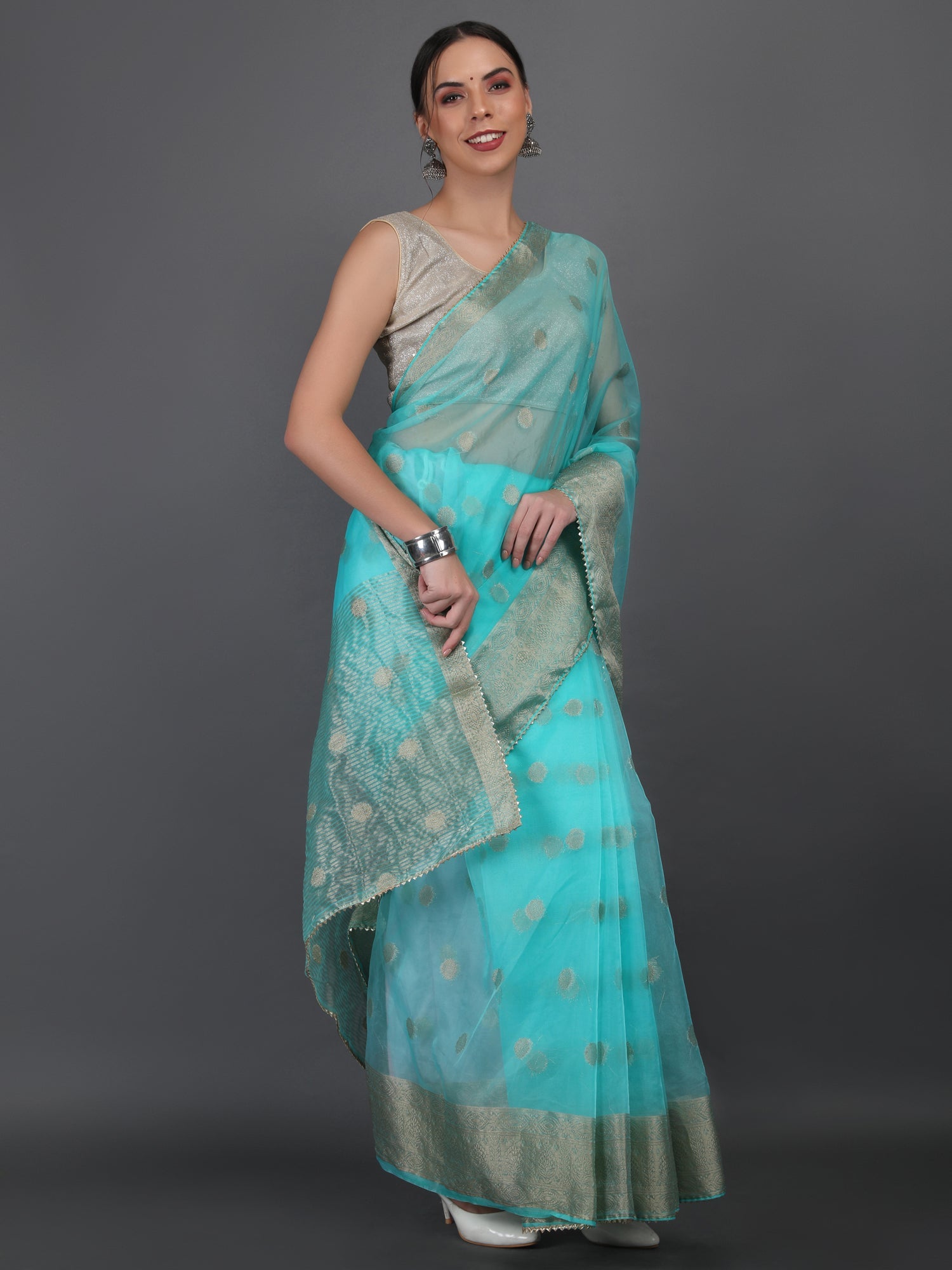 Organza Booti with Border Saree