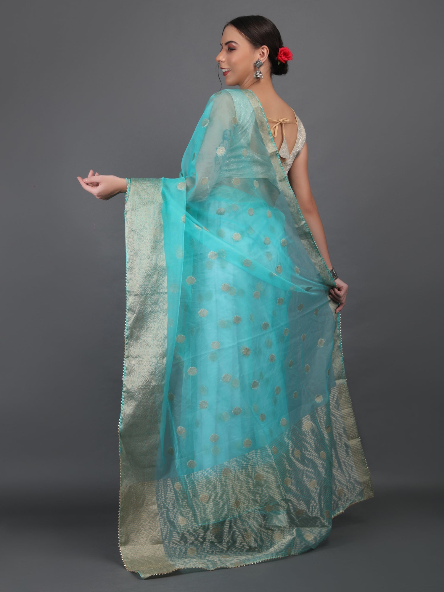 Organza Booti with Border Saree