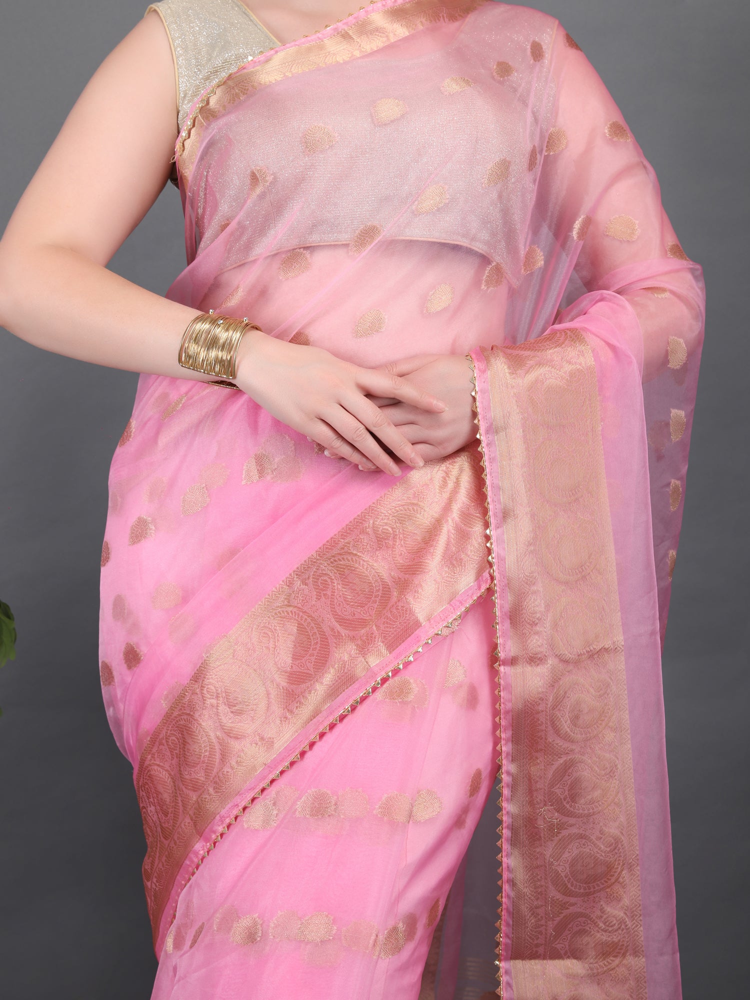 Organza Booti with Border Saree