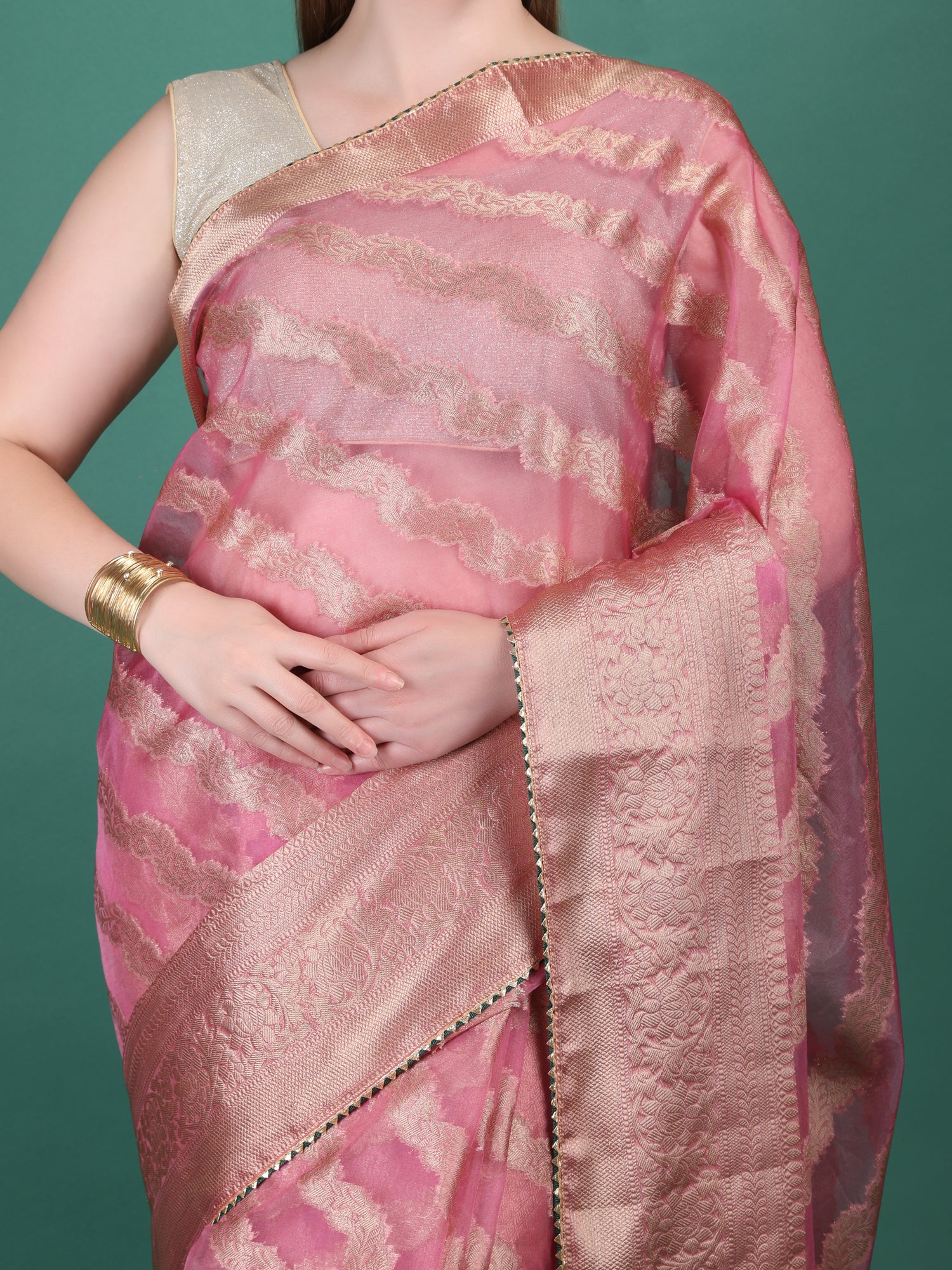 Organza Lining Jaal with Border Saree