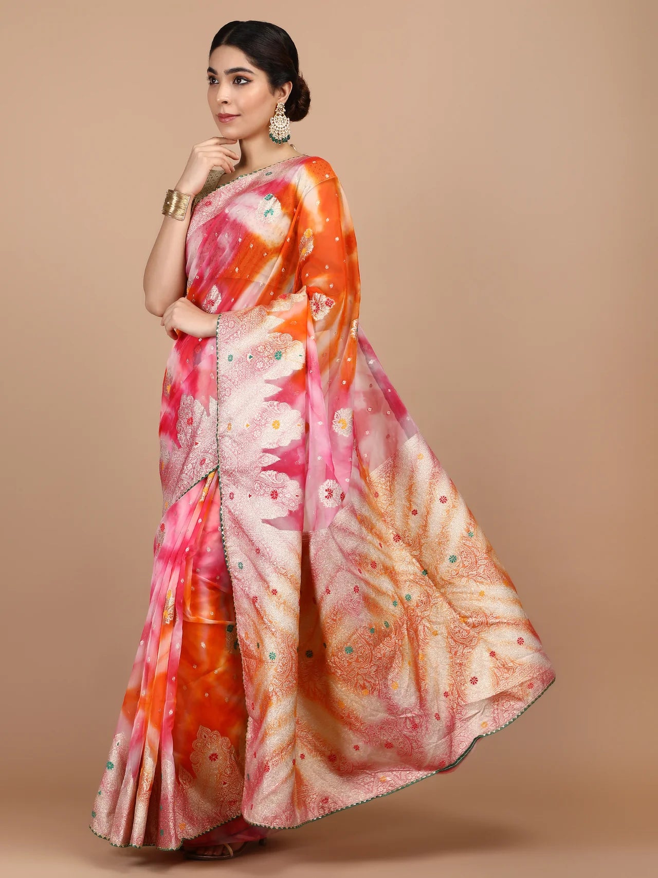 Organza Meena Booti with Border Saree