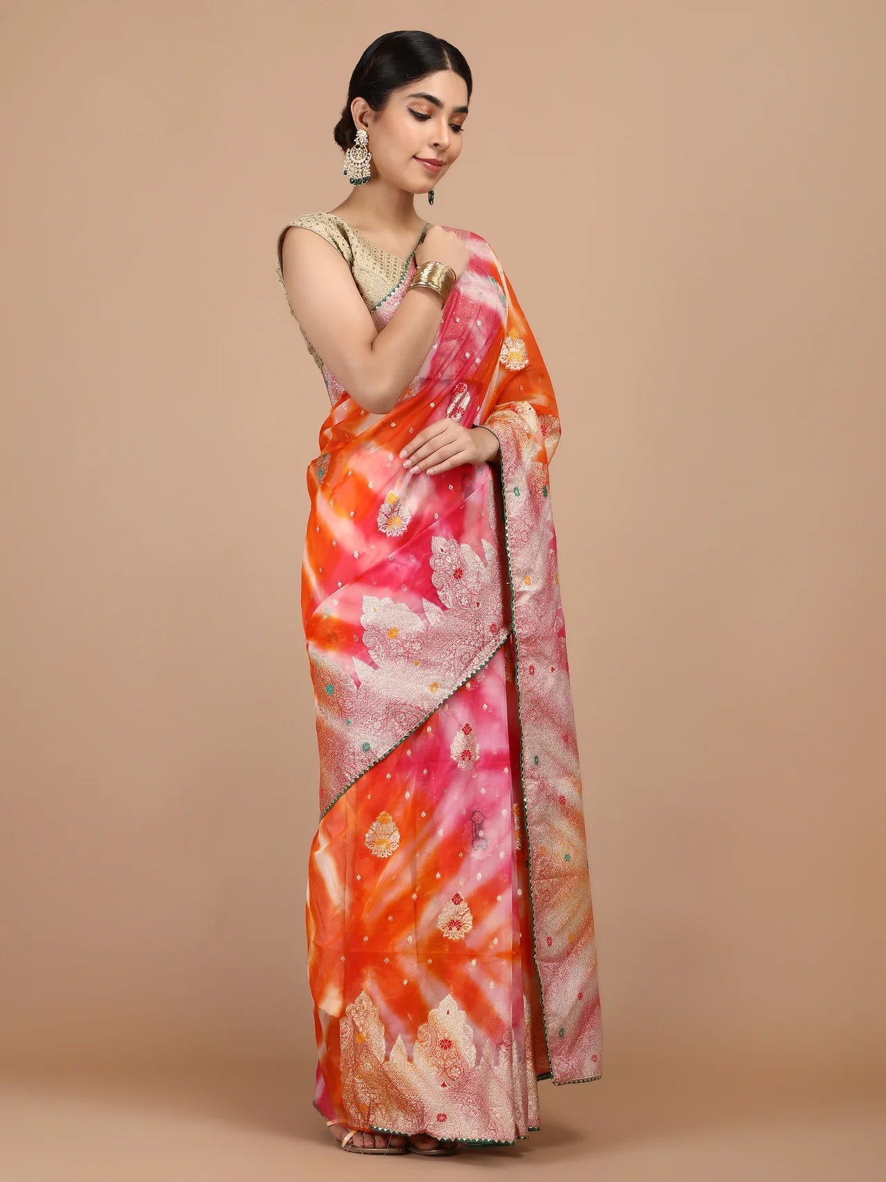 Organza Meena Booti with Border Saree