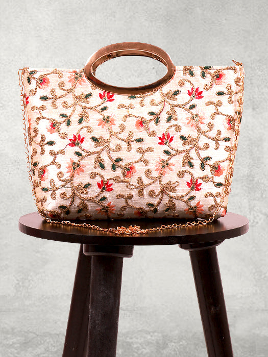 Handcrafted Silk 3D Floral Embroidered Handbag