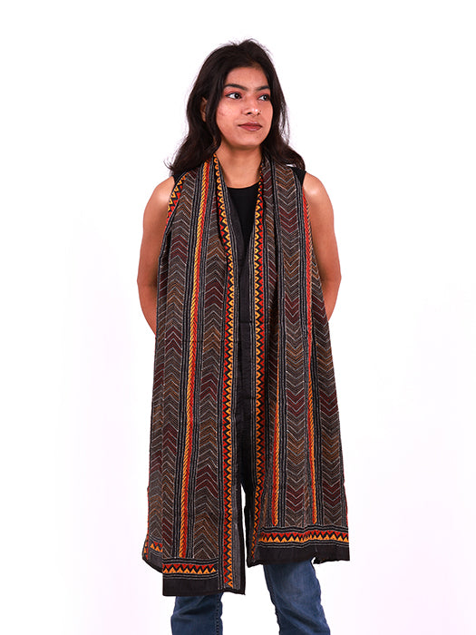 Hand-Embroidered Kantha Stitch Cotton Stole