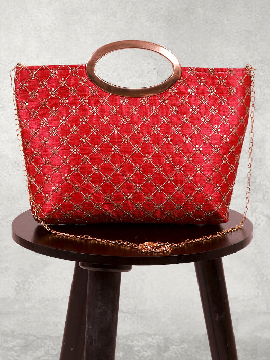 Handcrafted Silk Zari Jaal Embroidered Ethnic Handbag