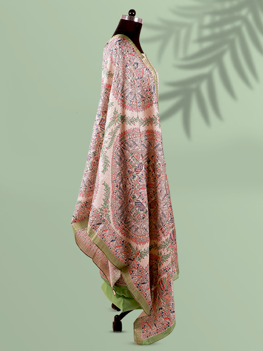 Madhubani Print Tussar Silk Suit Set