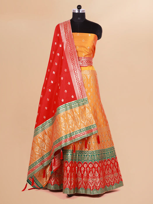 Woven Banarasi Silk Lehenga Choli Set with Matching Dupatta