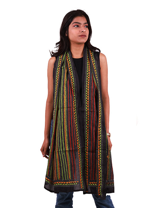 Handcrafted Pure Silk Kantha Stitch Embroidered Stole