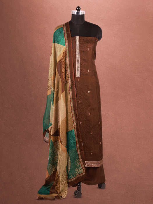 Elegant Self Jacquard Unstitched Suit Set with Matching Dupatta