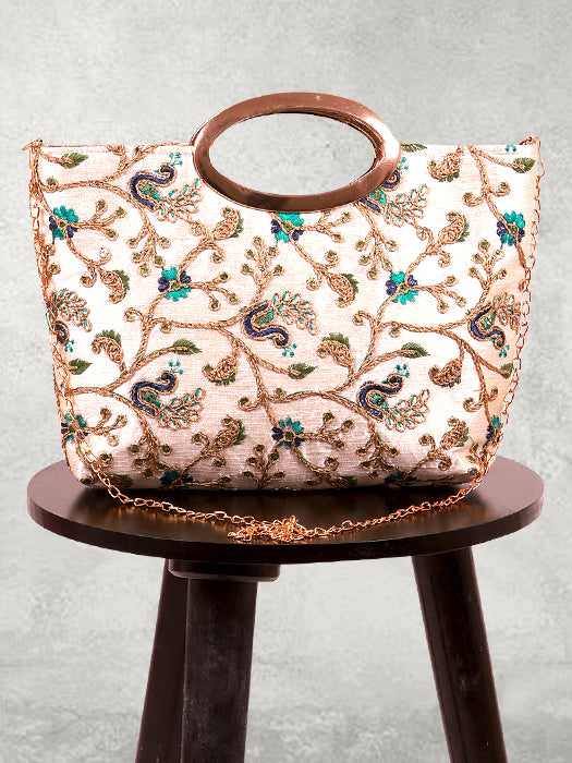 Handcrafted Silk Peacock Embroidered Handbag