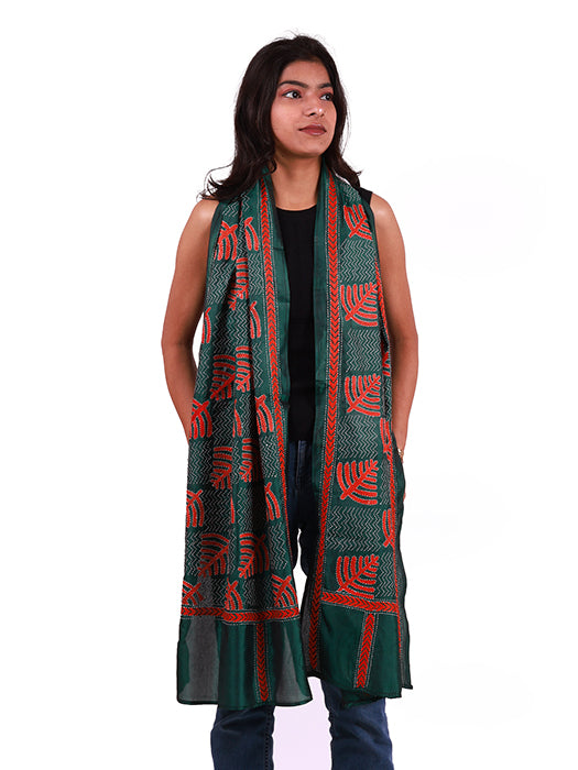 Handcrafted Pure Silk Kantha Stitch Embroidered Stole