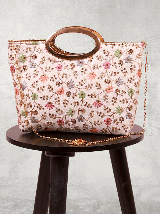 Silk Fabric Floral Embroidery Hand Bag