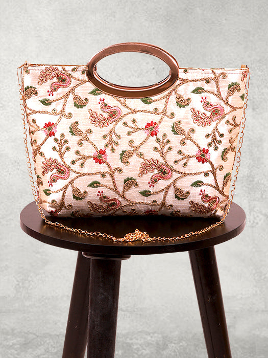 Handcrafted Silk Peacock Embroidered Handbag
