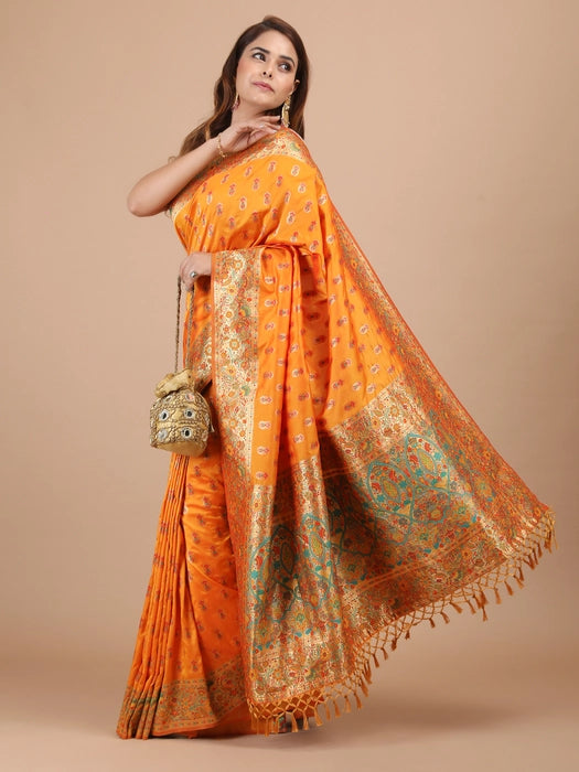 Poly Silk with Zari all over meena work Saree