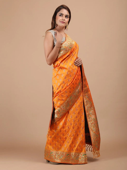 Poly Silk with Zari all over meena work Saree