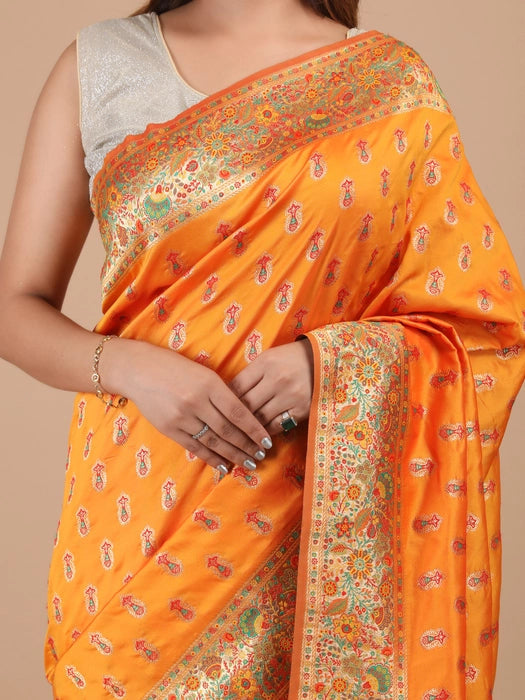 Poly Silk with Zari all over meena work Saree