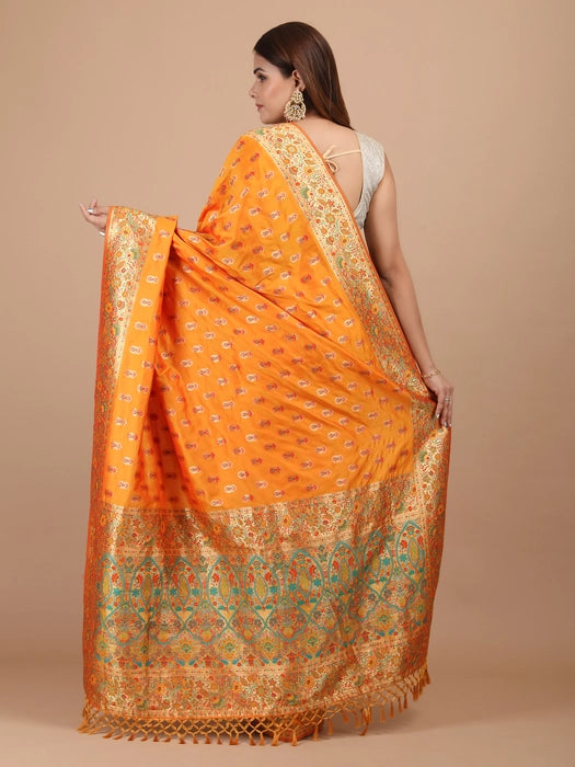 Poly Silk with Zari all over meena work Saree