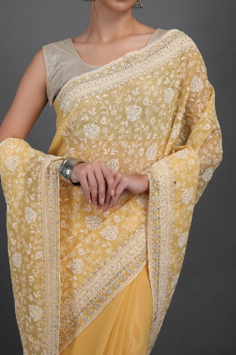 All over Embroidery Zari Saree
