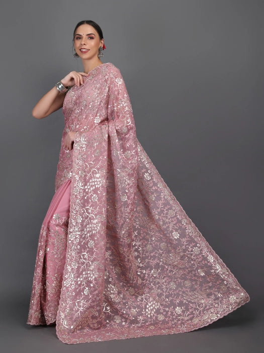 Organza Aari work with Zircon Saree
