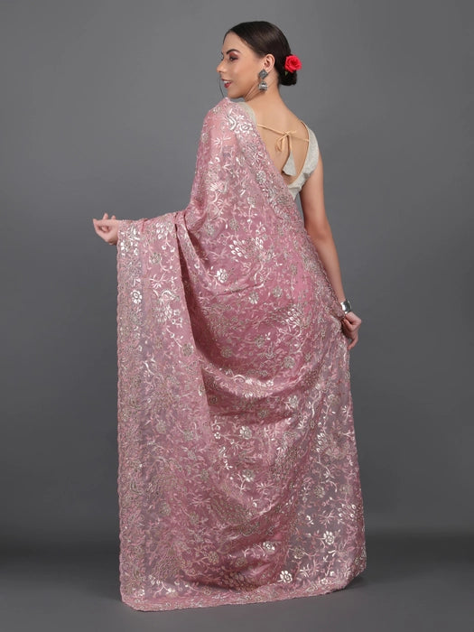 Organza Aari work with Zircon Saree