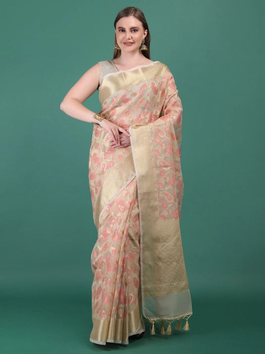Handwoven Kota Doria Silk Saree with Metallic Zari Work