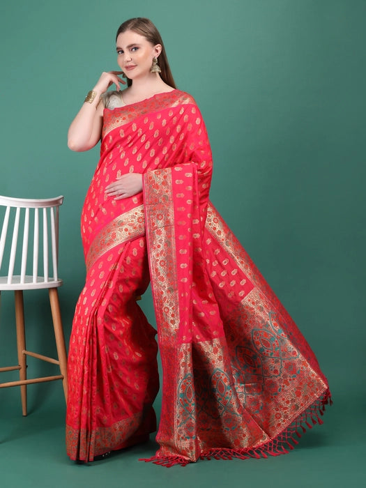 Poly Silk with Zari all over meena work  Saree