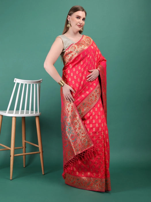 Poly Silk with Zari all over meena work  Saree