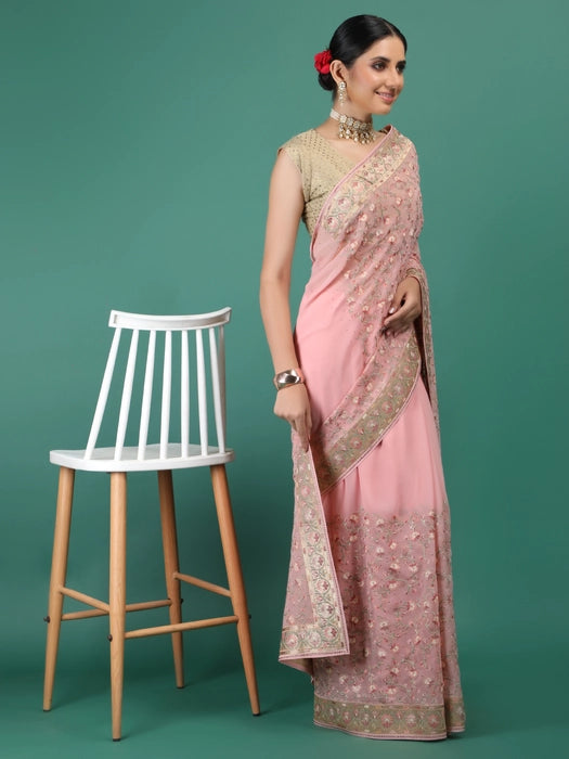 Georgette all over Embroidery Saree