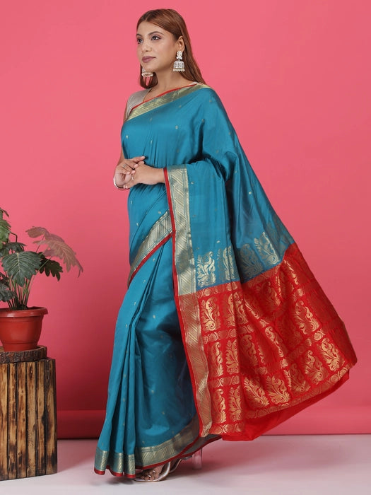 South Silk Zari Line Booti  Saree