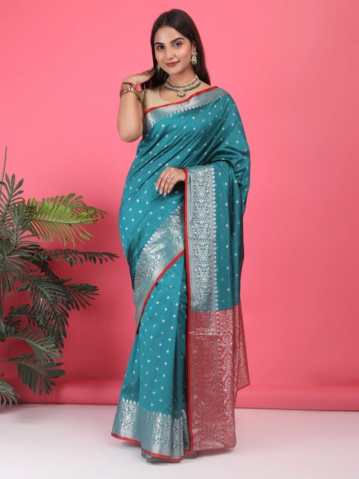 Banarasi Saree with Silver Small booti