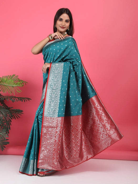 Banarasi Saree with Silver Small booti