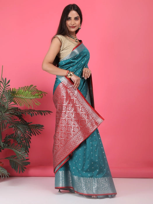 Banarasi Saree with Silver Small booti