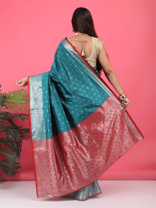 Banarasi Saree with Silver Small booti