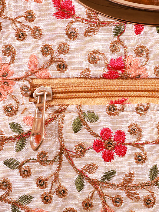 Silk Fabric Floral Embroidery Hand Bag
