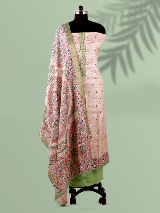 Madhubani Print Tussar Silk Suit Set