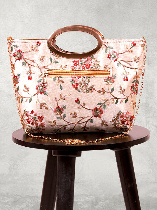 Silk Fabric Floral & Paisley Embroidery Hand Bag