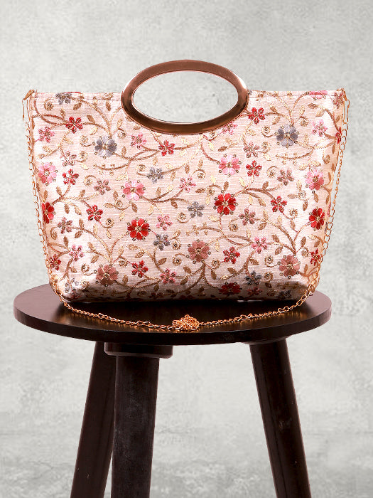 Handcrafted Silk Floral Sequin & Zari Embroidered Handbag