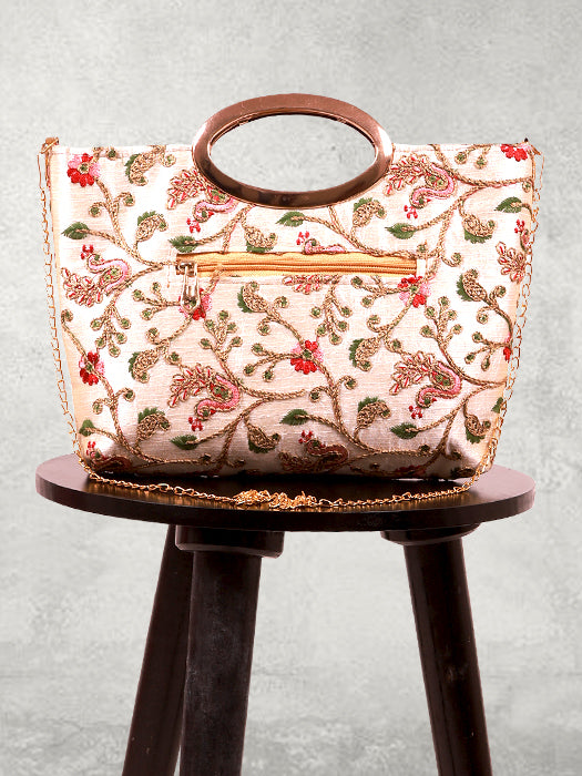 Silk Fabric Peacock Embroidered Hand Bag