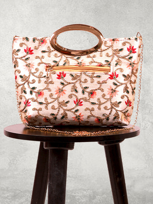 Silk Fabric 3D Floral Embroidery Hand Bag