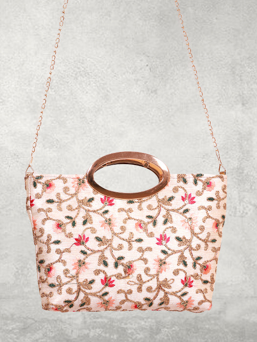 Silk Fabric 3D Floral Embroidery Hand Bag