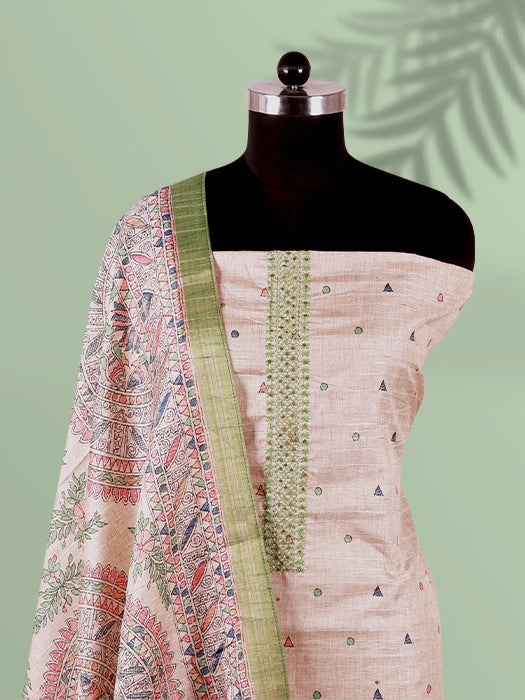 Madhubani Print Tussar Silk Suit Set